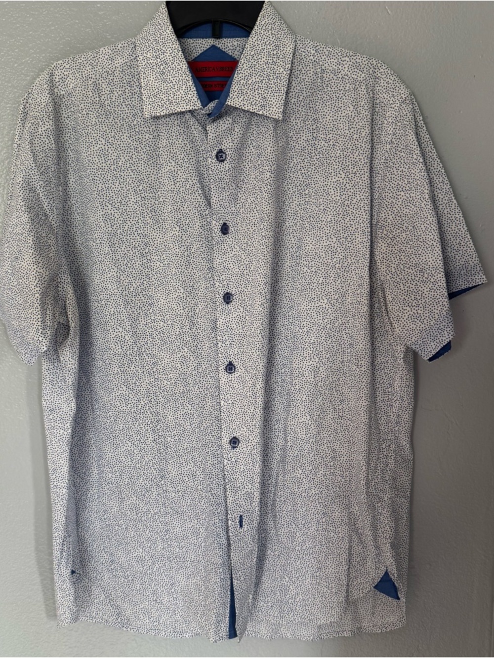 American Breed Men's Short Sleeve White Shirt with Navy Micro Dot Stretch XXL